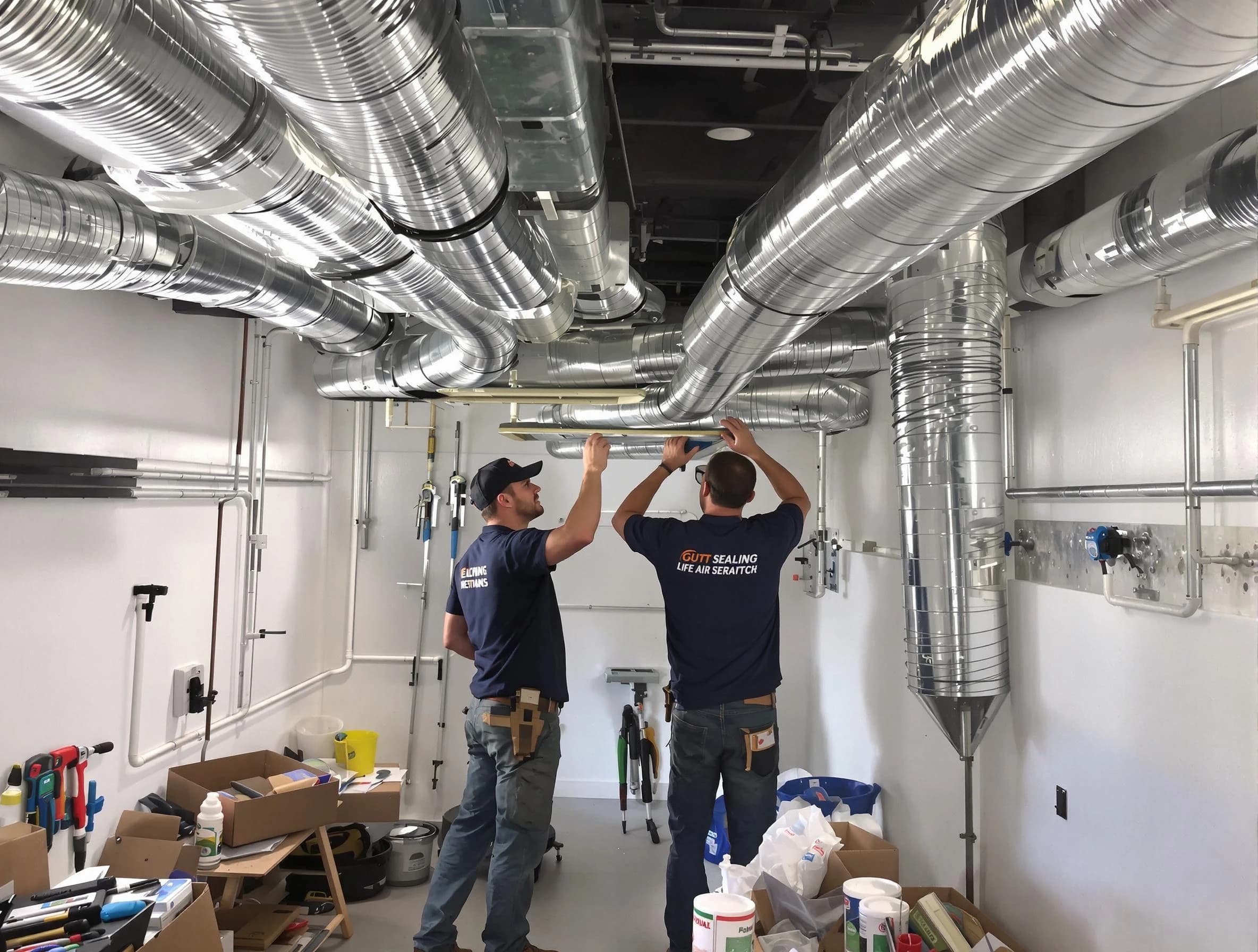 Columbia Air Duct Cleaning technician applying professional duct sealing solutions in Columbia