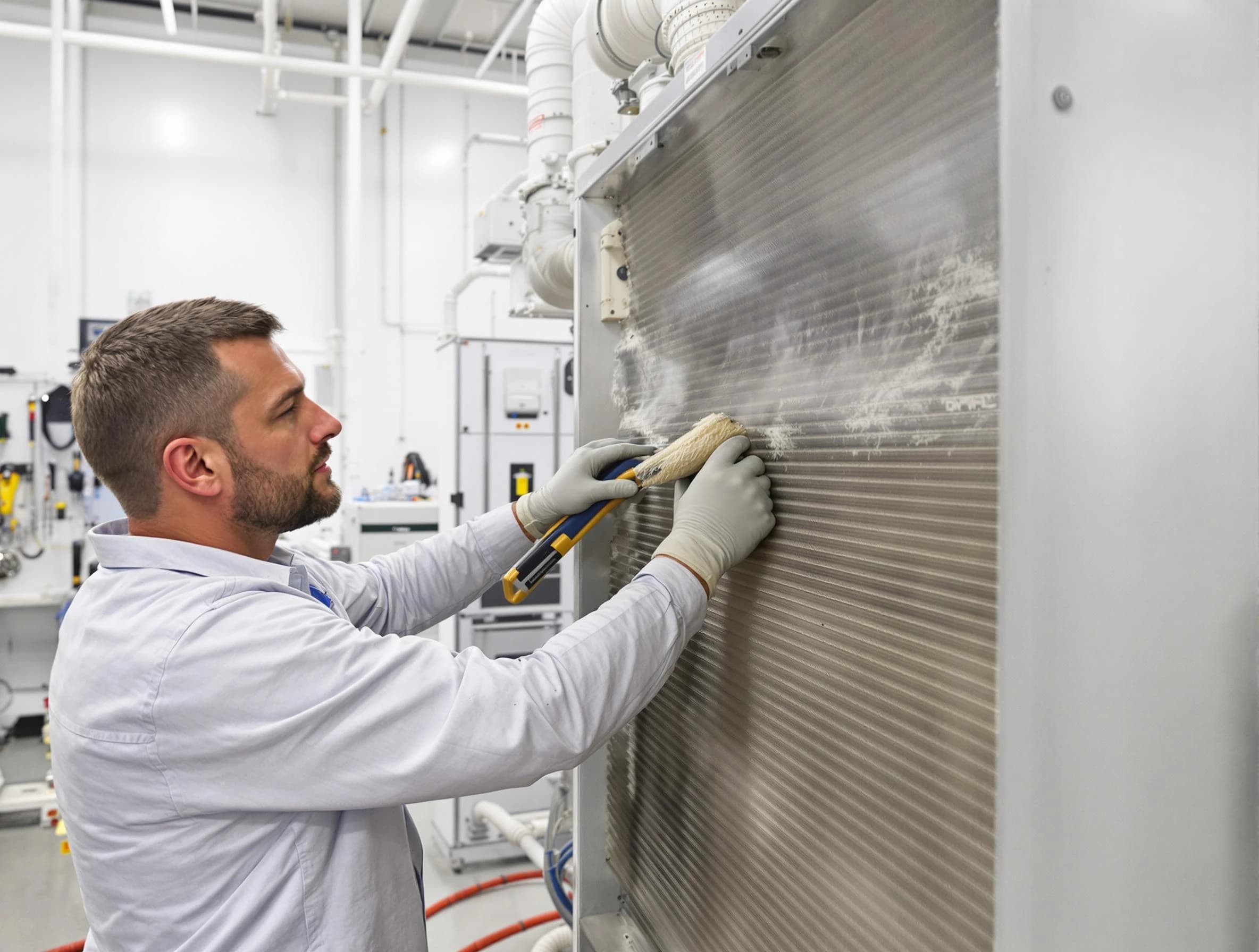 Columbia Air Duct Cleaning technician performing precision commercial coil cleaning at a Columbia business