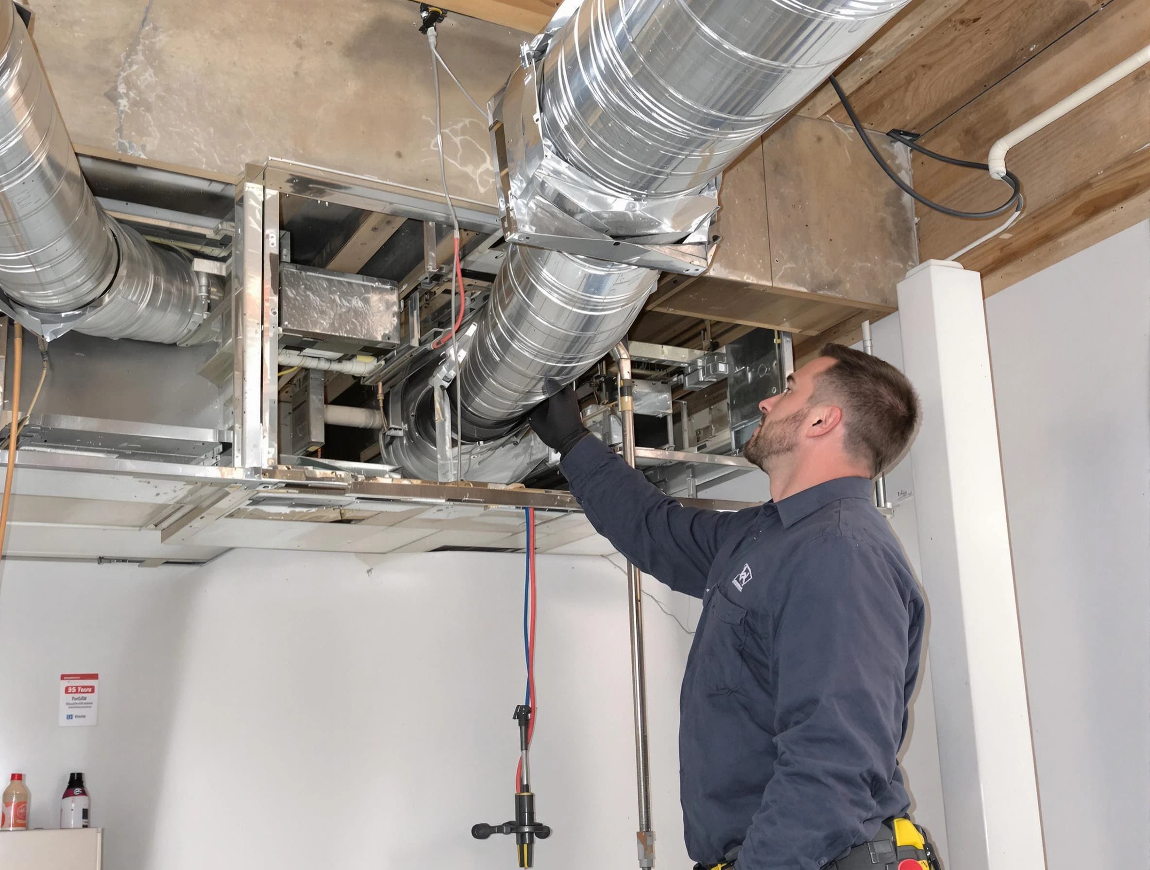 Columbia Air Duct Cleaning technician performing professional air duct repair using specialized tools in Columbia