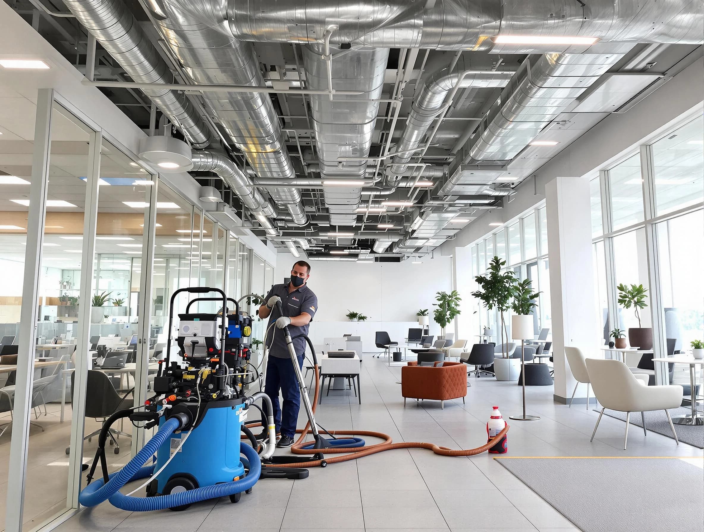 Columbia Air Duct Cleaning team conducting comprehensive commercial duct cleaning at a business location in Columbia