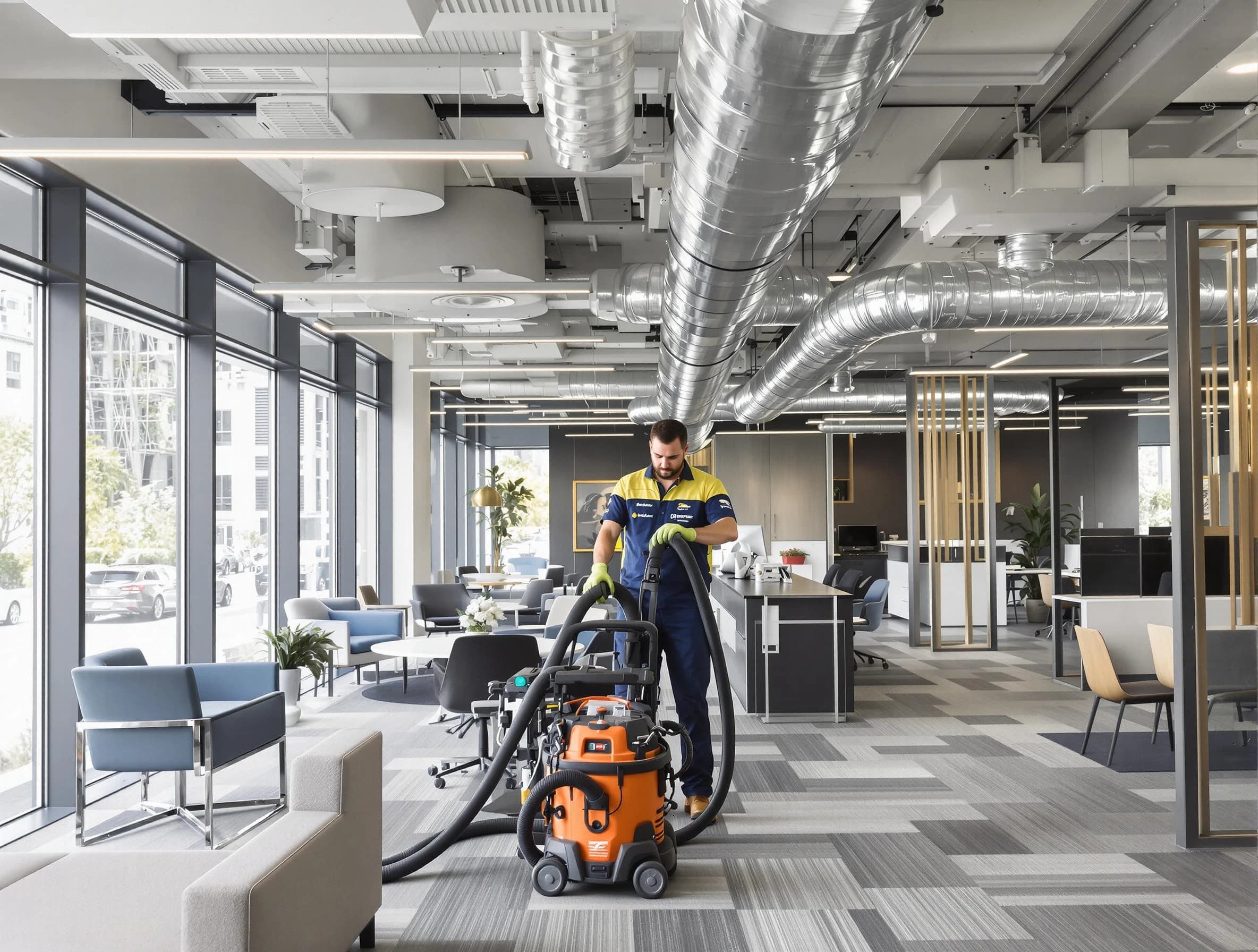 Columbia Air Duct Cleaning team performing thorough commercial duct cleaning at a Columbia business center