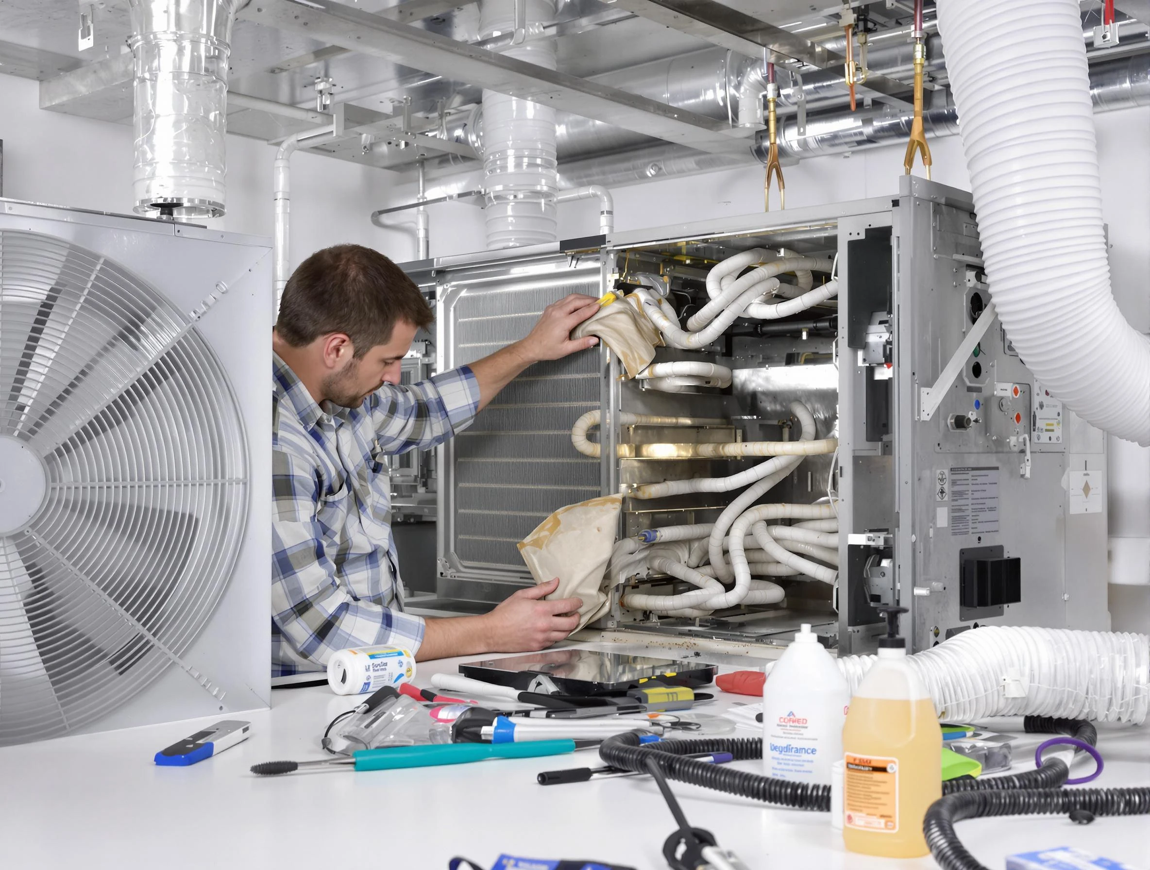 Columbia Air Duct Cleaning specialist performing precision AC coil cleaning in Columbia