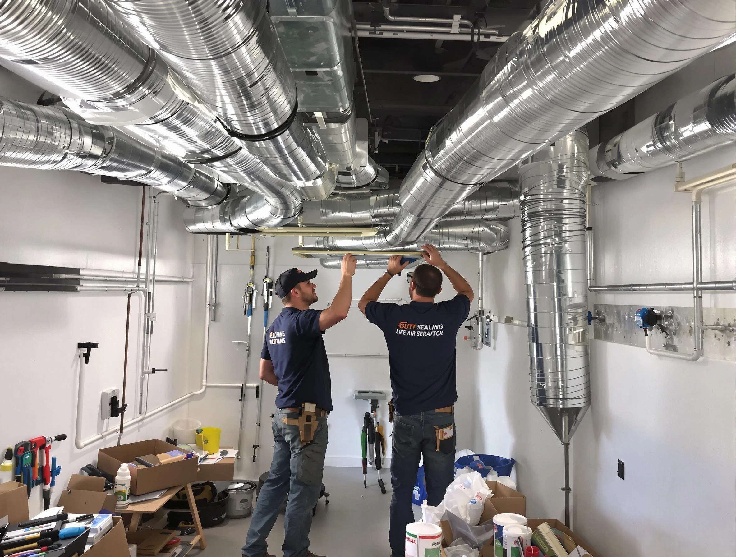 Columbia Air Duct Cleaning technician applying professional duct sealing solutions in Columbia