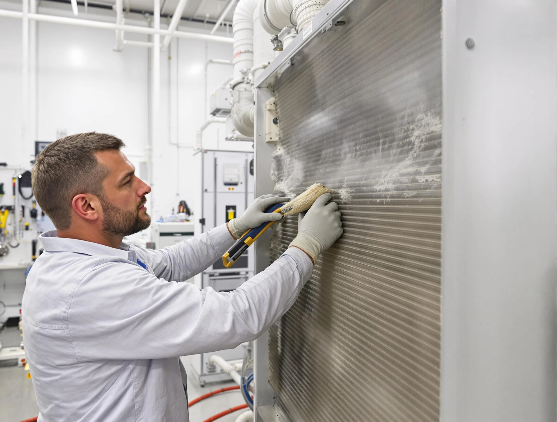 Columbia Air Duct Cleaning technician performing precision commercial coil cleaning at a Columbia business
